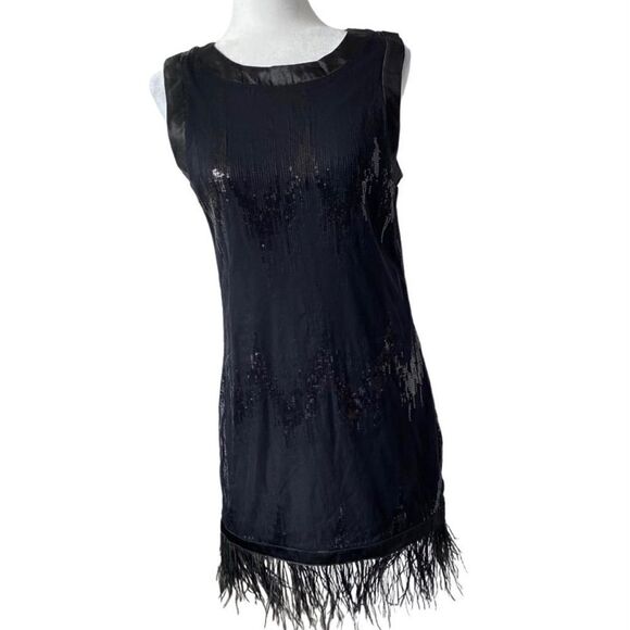 Vertigo Black Sleeveless Dress Embellished Mesh Feathers SZ 10 - Picture 13 of 13